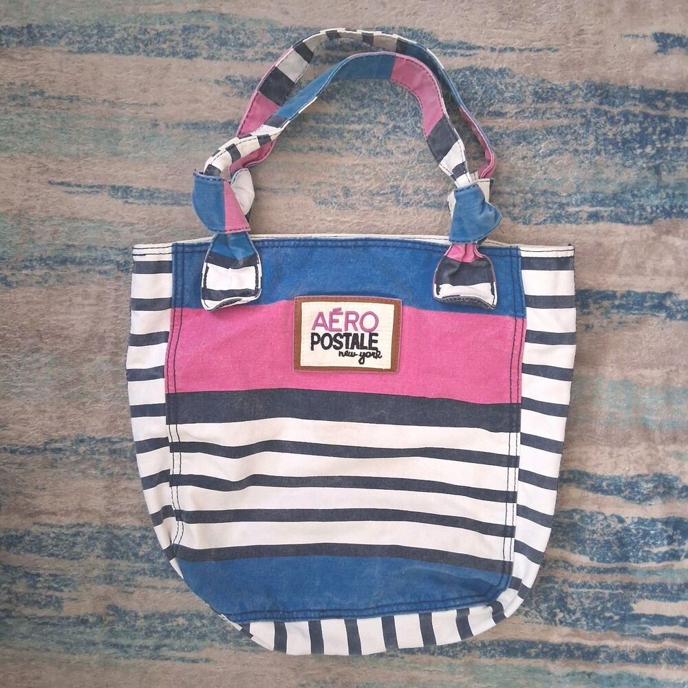 Y2K Aeropostale NY Tote Shoulder Bag Stripes Nautical Aero School Bag Canvas
